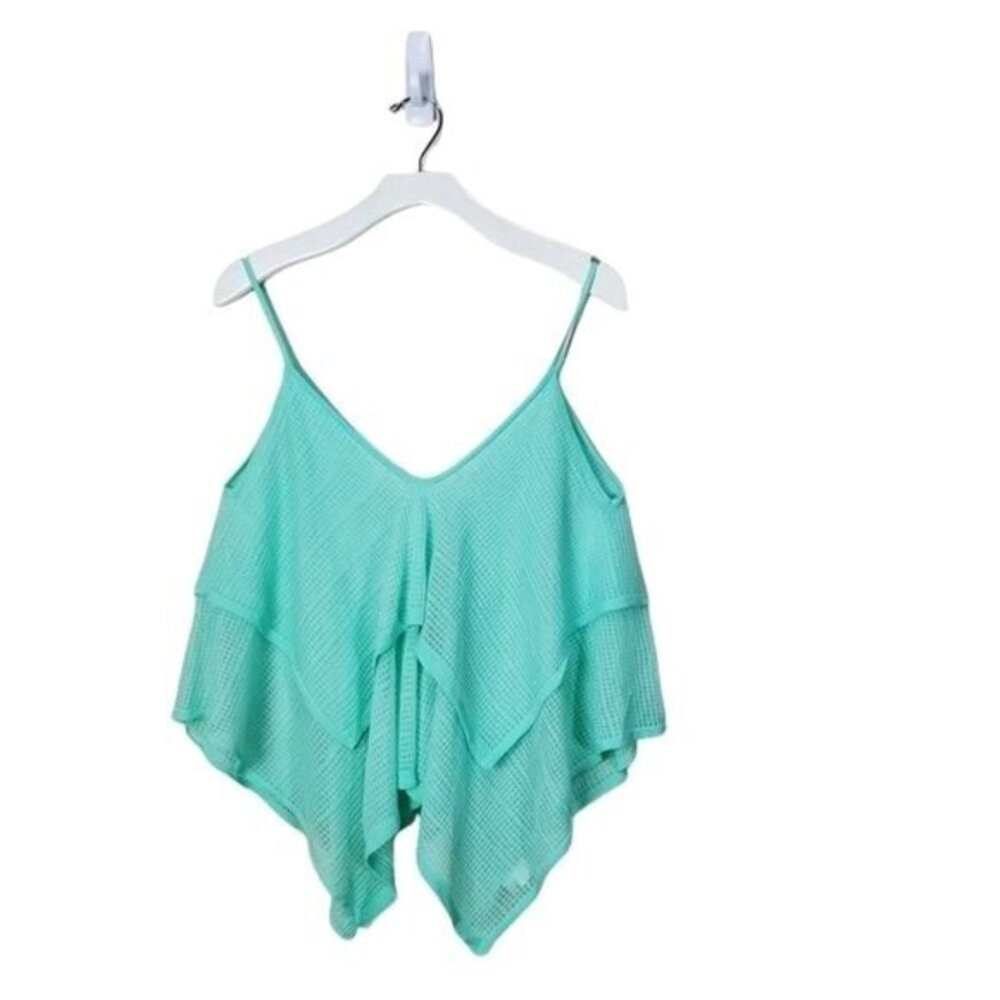 Bar III Women Fairy Flowy Airy Coastal Layered Camisole S Green Sharkbite Tank